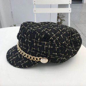 Women's Tweed Black Newsboy Cap